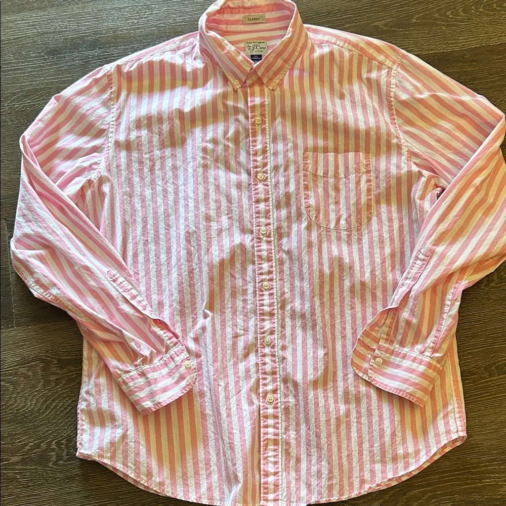 J. Crew Pink and White Striped Button Down Shirt - Picture 1 of 6